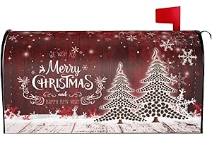 FATTTYCY Wood Grain Winter Mailbox Covers Magnetic Standard Size 18" X 21" Christmas Tree Snowflakes Mailbox Cover Decorations Wrap