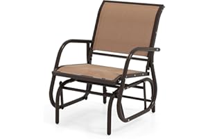 Tangkula Swing Glider Chair, Ergonomic Rocking Chair with Comfortable Fabric, Iron Frame, 4 Non-Slip Foot Pads, Outdoor Patio Glider Rocker Chair for Living Room, Garden, Backyard (1, Brown)