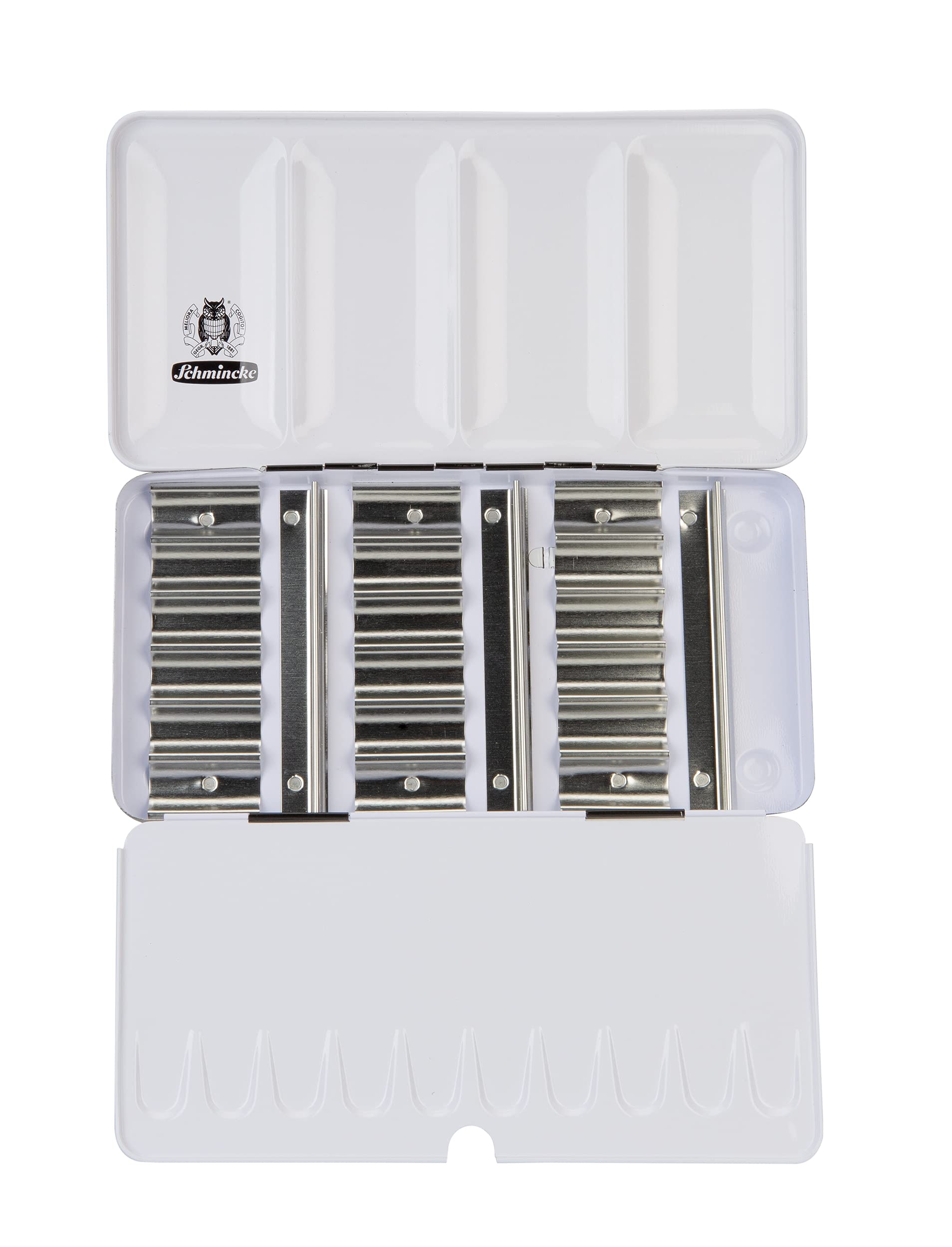 Schmincke - HORADAM AQUARELL empty box for 18 x 5 ml tubes, 74 918 097, black metal box with mixing palette, for individual use with 18 HORADAM tube colours — image 1