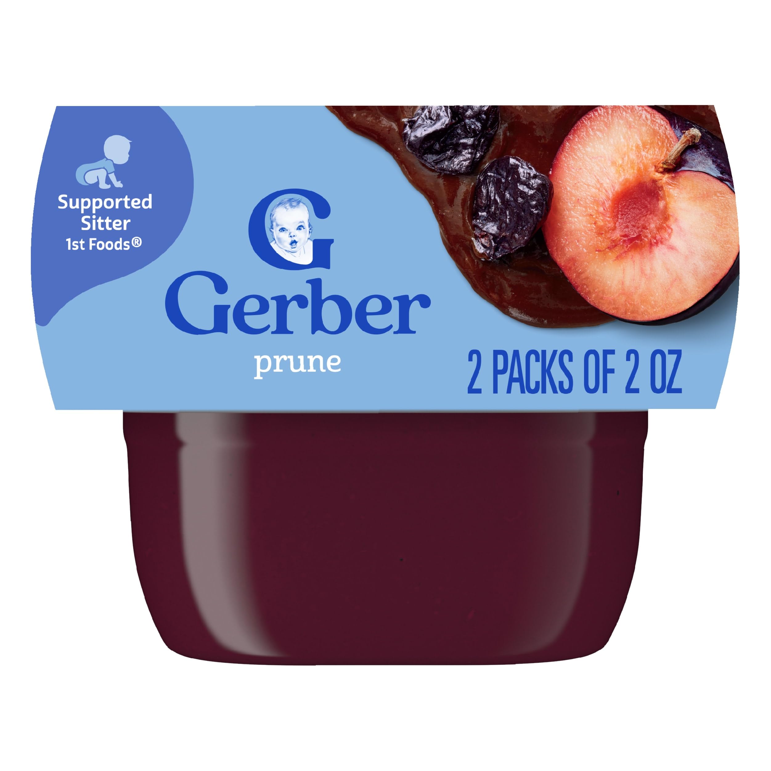 Gerber Stage 1 Baby Food, Prune Puree Tubs, No Artificial Colors or Flavors, Baby Puree, 16-Pack