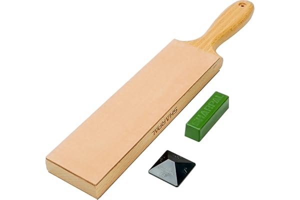 SHARPAL 205H Double-Sided Leather Strop 13.2" x 2.4" Kit | Genuine Cowhide Stropping Block with 2 oz Polishing Compound & Ang