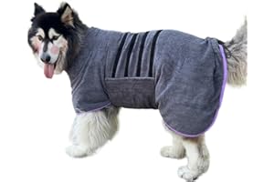 PERIFLOWIN Dog Drying Coat Bathrobe Towel,Microfibre Material Fast Drying Super Absorbent Dog Bath Robe, Pet Quick Drying Moisture Absorbing with Adjustable Collar and Waist
