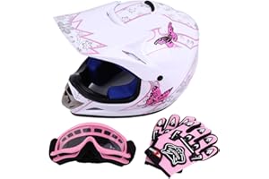 Sange DOT Youth Kids Offroad Helmet Motocross Helmet Dirt Bike ATV Motorcycle Helmet Gloves Goggles Compliant with FMVSS 218 (White, Small)
