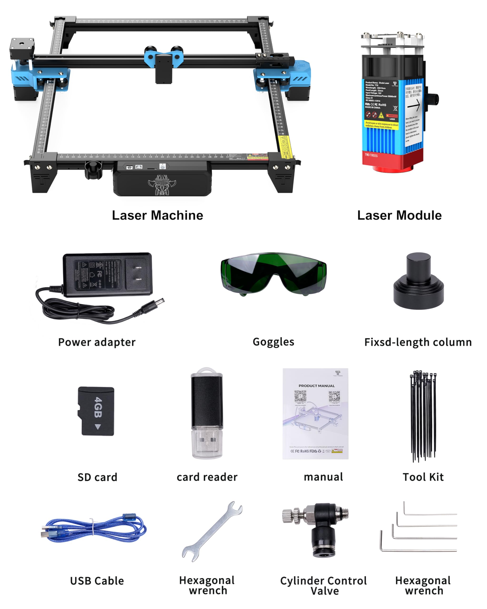 Twotrees TTS-55 Pro Laser Engraver 5.5W Laser Engraving Machine,Laser Cutter,500 mm/s Speed,0.08mm Laser Spot Engraver Machine for DIY,Wood,Metal,Acrylic,Glass,Stainless Steel