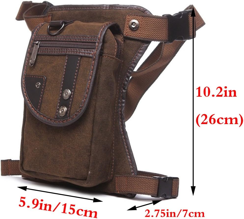 Rullar Canvas Multi-Purpose Waist Fanny Pack Tactical Military Drop Leg Bag Small Running Camping Hiking Motorcycle Bike Cycling Pouch Shoulder Bag Dark Brown - Image 3