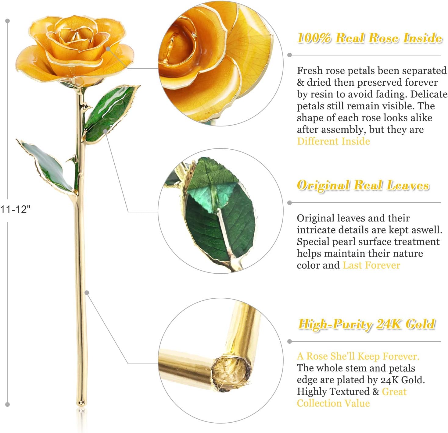 Ejoyous 24K Gold Rose W/Stand Gift for Girlfriend Daughter Mom Grandma Friend Birthday Wedding Anniversary Graduation Valentines Thanksgiving Gratitude Present - Image 4