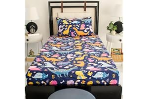 NIKKIPETER Nikki Peter 100% Cotton Kids Bedsheet Sets for Boys and Girls, Cartoon Dinosaur Jurrasic Reptile Twin Sheets, Dinosaurs Twin Bedding, Easy Care Super Soft 2PC Set - OEKOTEX Certified