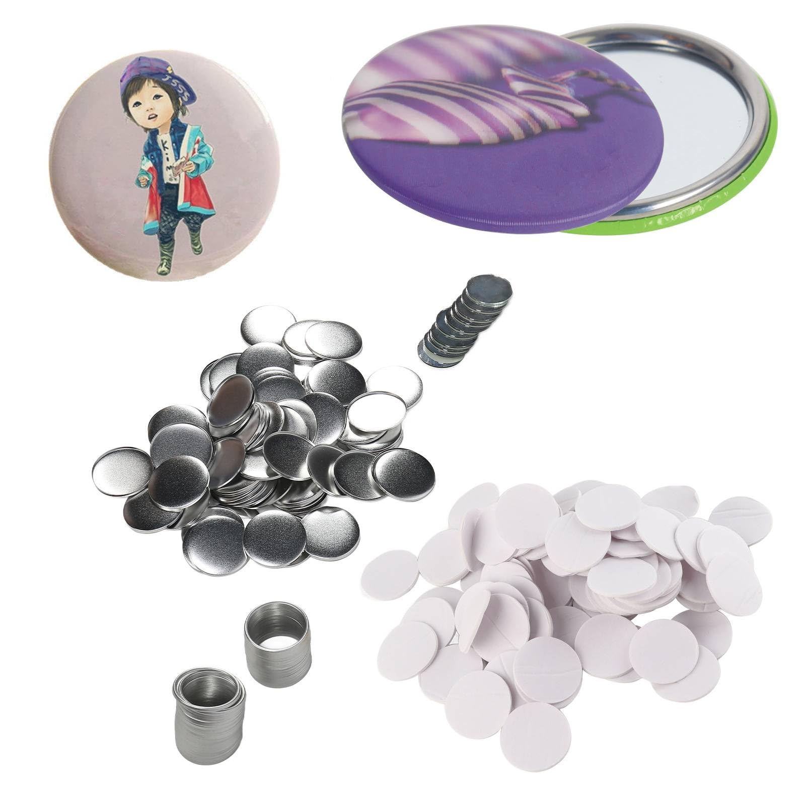 Photo 1 of 100 Sets DIY Mirror Button Making Kit, 58mm Round Buttons, Rustproof Tinplate Parts, Craft Supplies