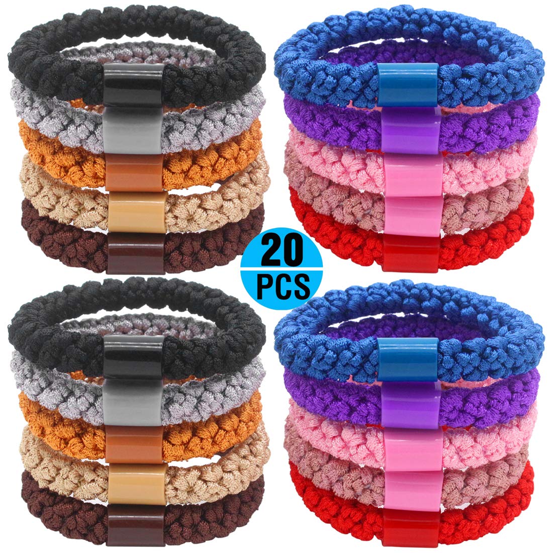 HOLLIHI 20 Pieces Large Hair Ties Pony Ponytail Holders for Thick Hair - Stretchy Elastics Hair Bands Boutique Woven Ropes for Women and Girls, Candy