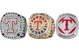 JOSLIFE AL TEX 2010 2011 2023 for Rangers 3-times Champions Ring Set - for Sports Fan Tribute with Golden Glow Rings in Sandalwood Box - Ideal Gift for Men, Women & Fans, Large, mixed