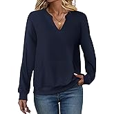 EADINVE Womens Casual Sweatshirts with Pockets Long Sleeve V Neck Lightweight Pullover Casual Loose Fit Tops Fall Clothes