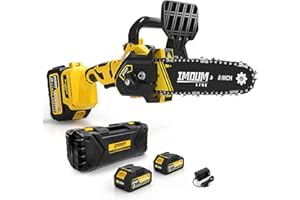 IMOUMLIVE Mini Chainsaw 8 Inch with 2x21V 3.0Ah Battery, Electric Cordless Compact Battery Powered Brushless Chain saw, Powerful Protable Handheld with Auto Oiling, Easy to Use for Tree Triming,Wood Cutting