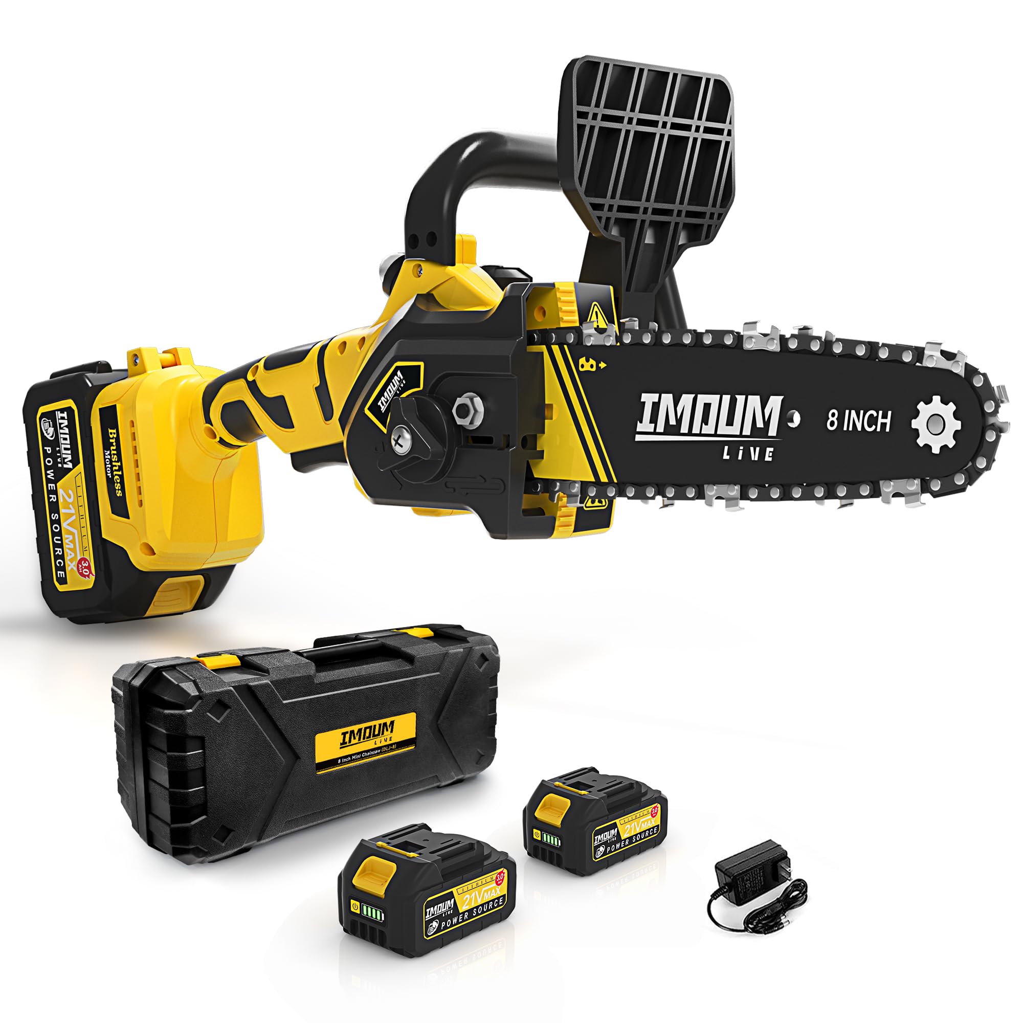 Mini Chainsaw 8 Inch with 2x21V 3.0Ah Battery, Electric Cordless ...