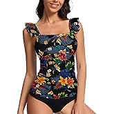 Soneven Women's Swim Shirt UPF 50+ Ruffle Sleeve Rash Guard UV Sun Protection Swimsuit Top Bathing Suit No Bottom