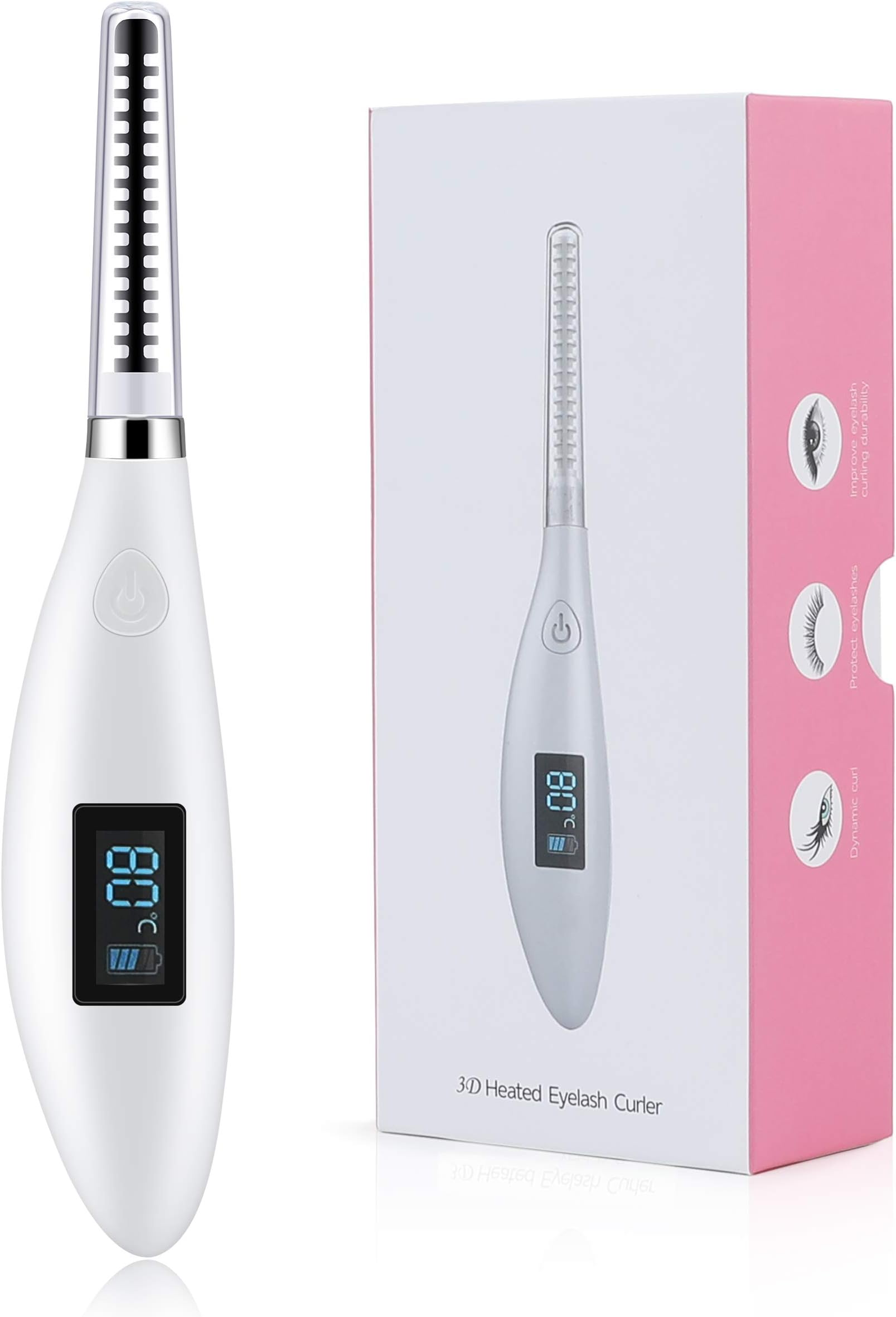 Easkep Heated Eyelash Curler, Electric USB Rechargeable Eye Lashes Curling Comb Quick Heating Long Lasting Natural Eyelash Curler (White)