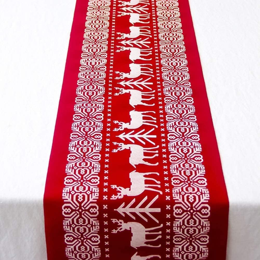 Zemolo Christmas Table Runner, 28 * 270CM Christmas Table Cloth Cotton Linen Christmas Washable Tablecloth Tree Deer Table Runner for Christmas Holiday Dinner Party Table Decoration
