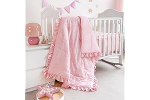 Wowelife Pink Crib Bedding Set for Girls Boho 3-Piece Crib Comforter Set for Girls Ruffle Comforter Baby Girl Nursery Bedding