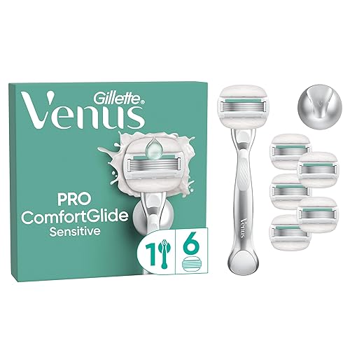 Gillette Venus Pro ComfortGlide Sensitive Women’s Razor with a Touch of Aloe, 1 Refill Razor Cartridges, Reusable Metal Handle and Shower Holder