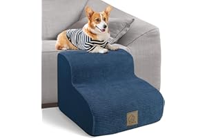 Mestuel Dog Stairs for Samll Dogs, Dog Steps for Dachshund Bulldog, 2 Tiers Pet Stair to Couch Sofa, Dog Ramp Ladder for Old Dogs with High Density Foam & Nonslip Bottom, Blue