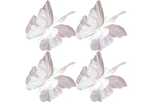 Big Butterfly Decorations, Set of 4 Giant Iridescent Giant Butterfly Decorations with Pearls for Wedding & Party Decor, White