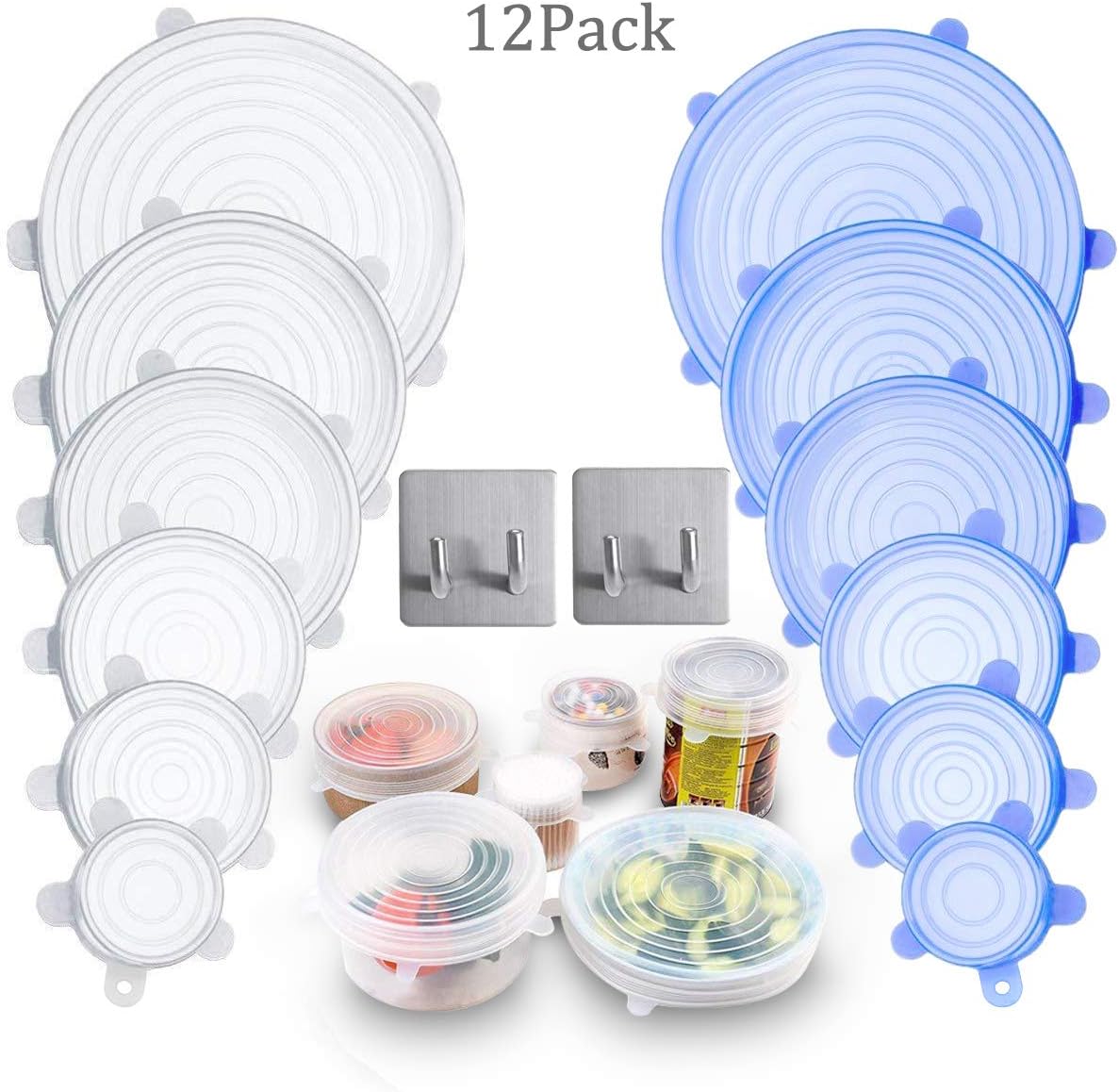 POLMAD Silicone Stretch Lids, 12 Pack of Silicone Saving Stretch Covers