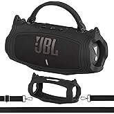 XEGIMOR Silicone Cover Case for JBL Charge 6 Portable Bluetooth Speaker Accessories, Charge 6 Speaker Protective Case with Shoulder Strap (Black Cover)