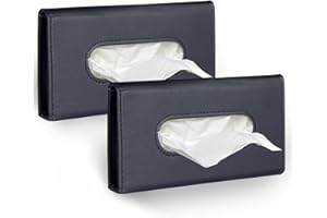 Langmeil Car Tissue Holder, 2 Pack Sun Visor Napkin Holder, Premium PU Leather, Car Mask Holder for Sun Visor Vehicle, with Tissue Refill, Black&Beige