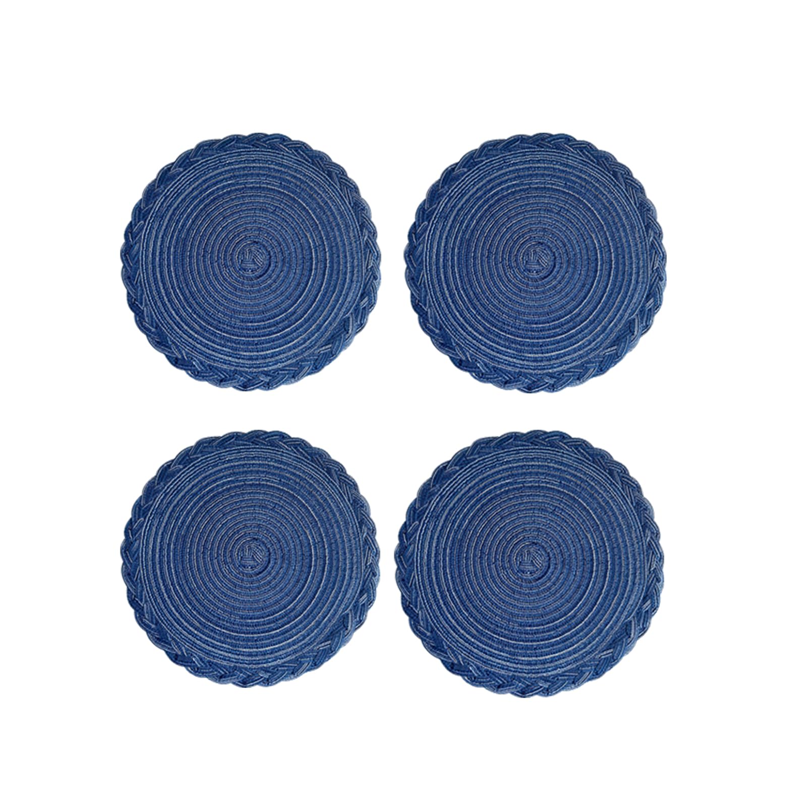 Soulnioi Cotton Place Mats Woven Round Table Placemats 38cm Heat Resistant Washable Table Mats for Kitchen, Dining Table, Set of 4 - Blue