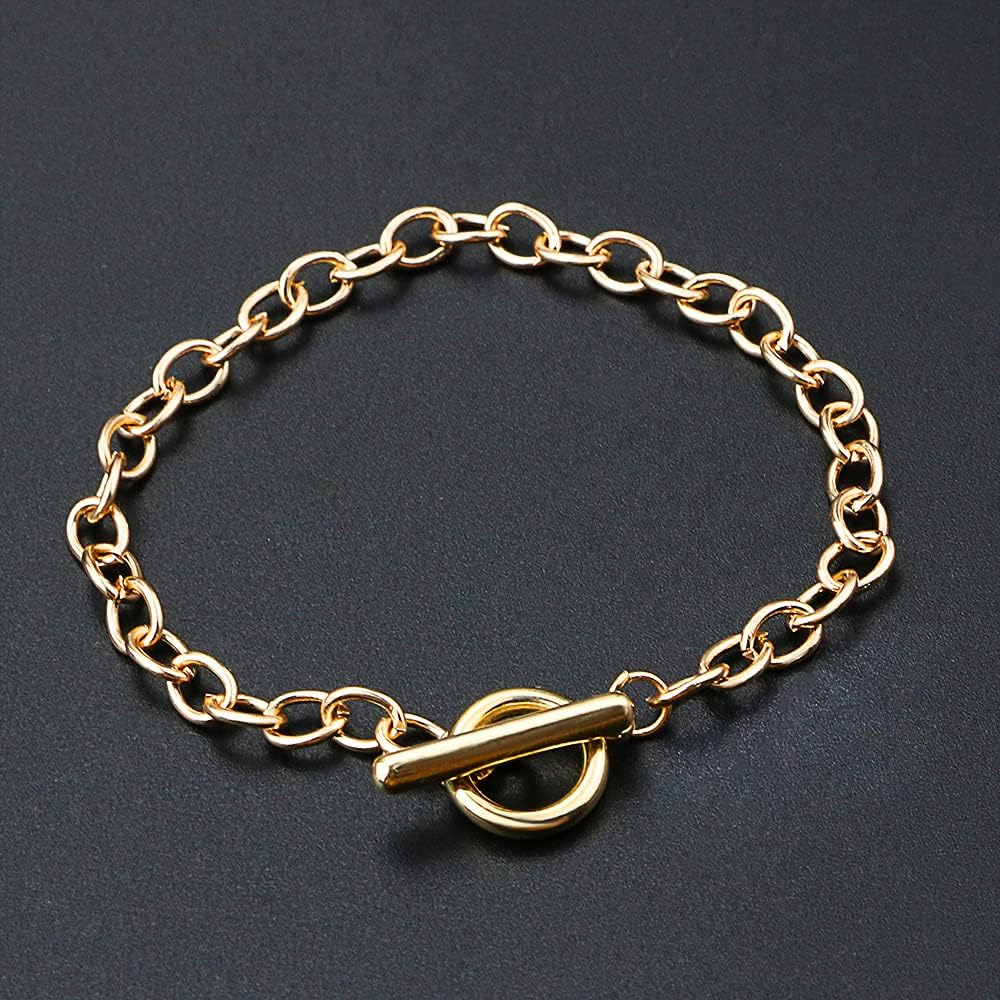 TKOnline 20 Pcs Bracelet Round Link Chains with OT Toggle Clasp Stainless for Women Girls Christmas Birthday, 10 Pcs Silver Color and 10 Pcs 18K Gold Chain Bracelets: Clothing