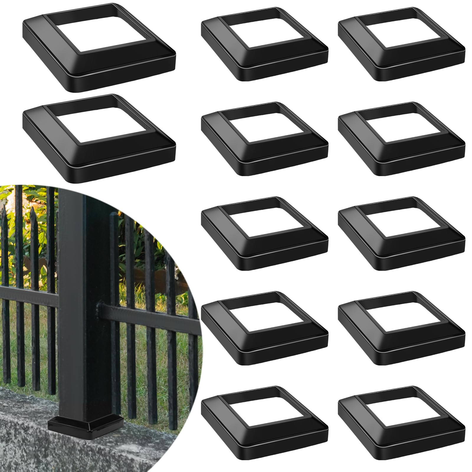 Photo 1 of Tandefio 12 Pcs 4 x 4" Post Skirt, One-Piece Metal Post Base Cover Internal Size 3. 5 x 3. 5" Base Cover, Porch Columns Wraps for Fence Stair Wood Vinyl (Glossy Black)