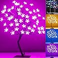 Pooqla 18 Inch 48 LED RGB Cherry Blossom Tree Light with Remote 16 Color-Changing LED Artificial Flower Bonsai Tree Table Top Lamp Home Lit Tree Centerpieces Christmas Decor