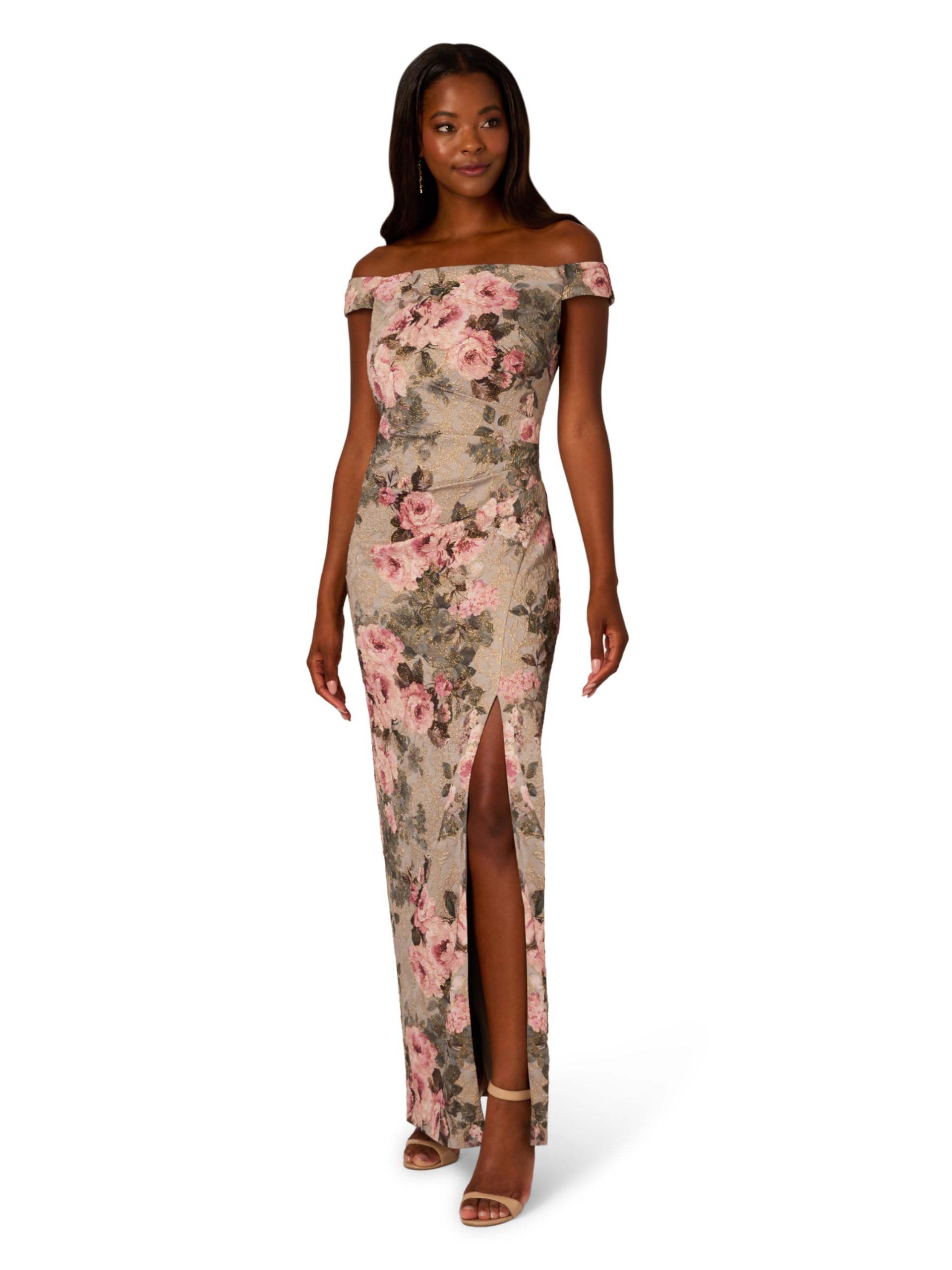 Photo 1 of Adrianna Papell Women's Matelasse Column Gown, Slate/Blush Multi, 18