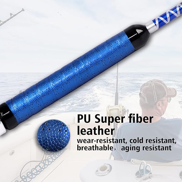 FIBLINK BENT BUTT FISHING ROD 2-PIECE SALTWATER OFFSHORE TROLLING ROD (5’6″-50-80LBS CONVENTIONAL GUIDES)