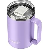 SILICANICE 14 / 24oz Insulated Coffee Mug With Handle, Break & Scratch Resistant lid With Detachable Slider, Stainless Steel Vacuum Insulation Tumbler, BPA Free - Thoughtful Gift - Lilac