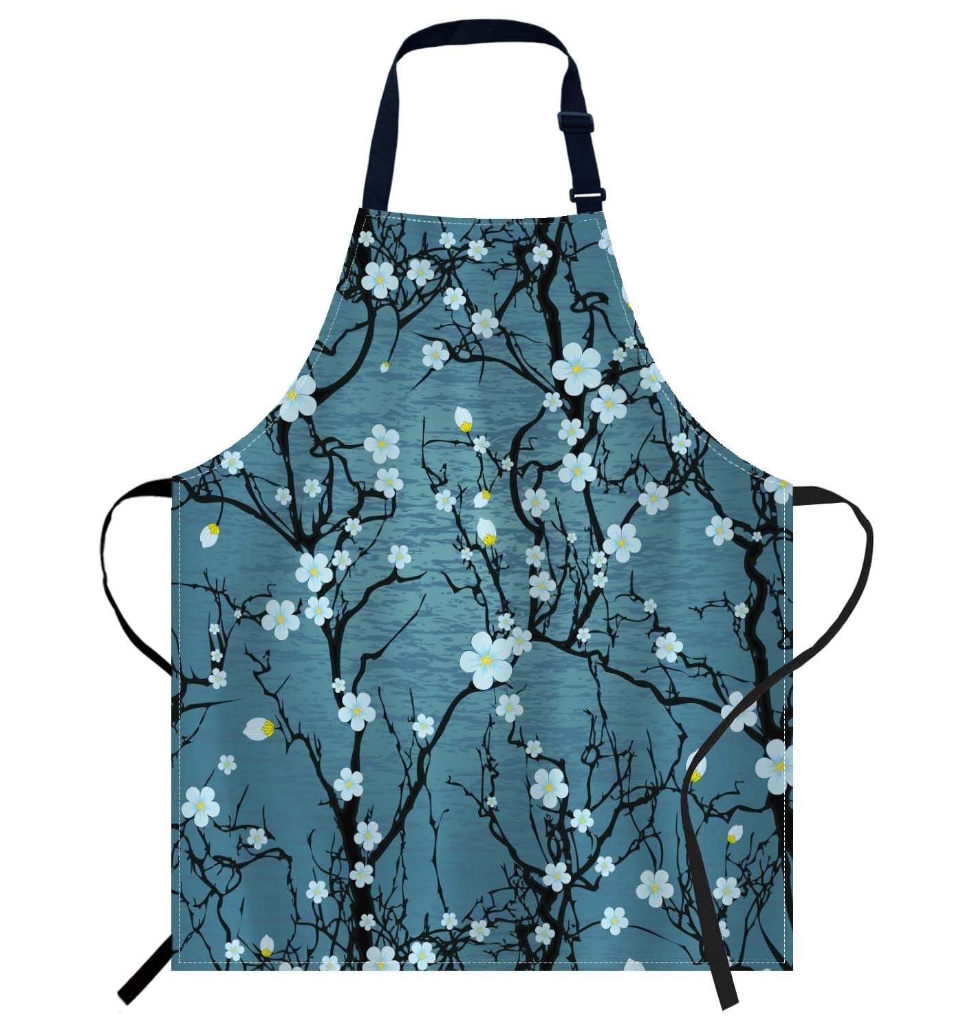 Smooffly Japanese Cherry Blossom Apron Adjustable Bib Chef Aprons Cooking Apron Unisex Women Men Aprons Perfect for Home Kitchen, Baking, Gardening, Restaurant, Coffee house BBQ
