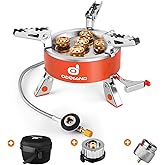 Odoland 9000W Camping Stove, Windproof Adjustable Lightweight Backpacking Gas Stove, Portable Camp Propane Burner Stove with 