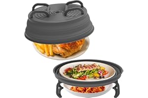 SANMCHUF 3-in-1 Large Microwave Splatter Cover Tray with Splatter Guard - BPA-Free, Collapsible Microwave Plate Cover for Heating Food, Silicone & Plastic Food Cover for Microwave Oven, Cooking & Steaming