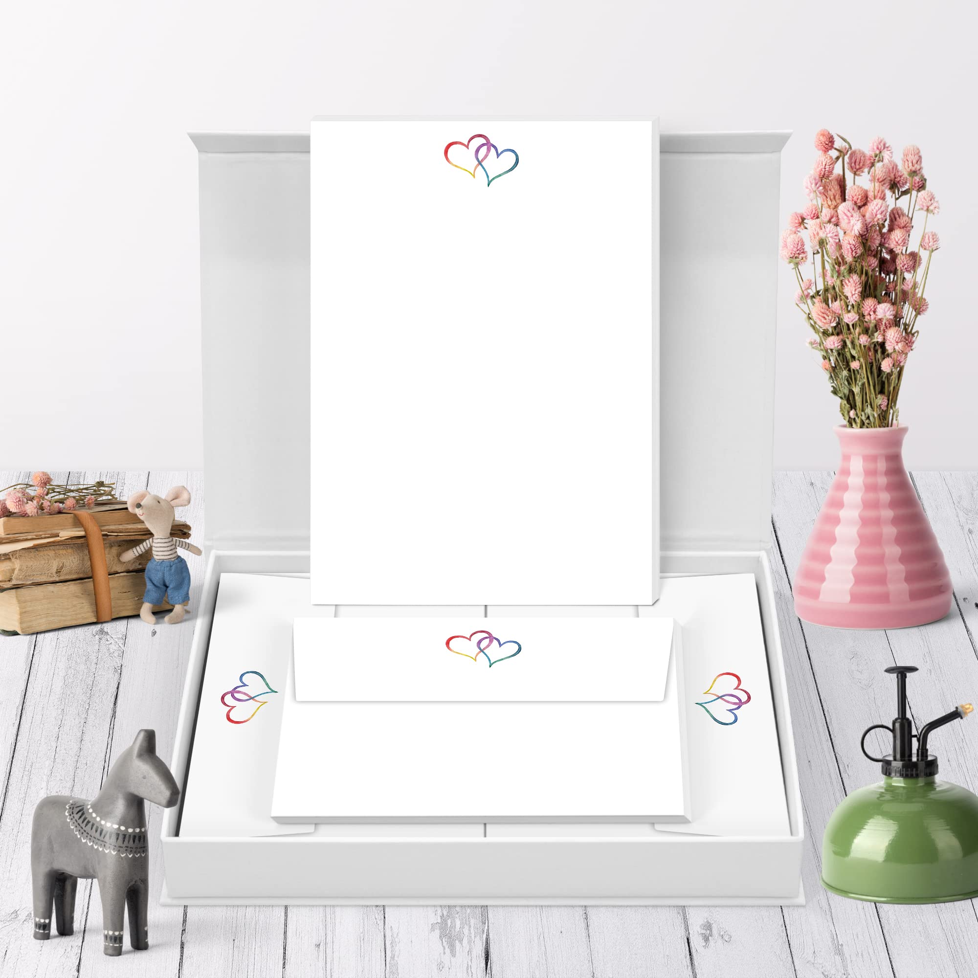 Rainbow Love Hearts Me Loovely Letter Writing Paper and Envelopes A5 Size Papers Gift Set with Hearts Design Stationery Supplies | Christmas Gifts(20 Letters & 20 Envelopes in Custom Gift Box)