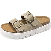 DREAM PAIRS Women's Platform Sandals Wedge Chunky Heel Slip-on Comfort Slides with Arch Support Cork Footbed Adjustable Buckle Summer Slide Sandals