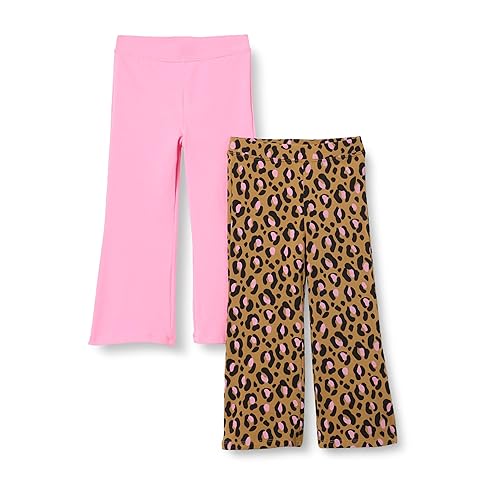 Amazon Essentials Girls' Slim-Fit Knit Flare Legging, Pack of 2, Bright Pink/Leopard, Small