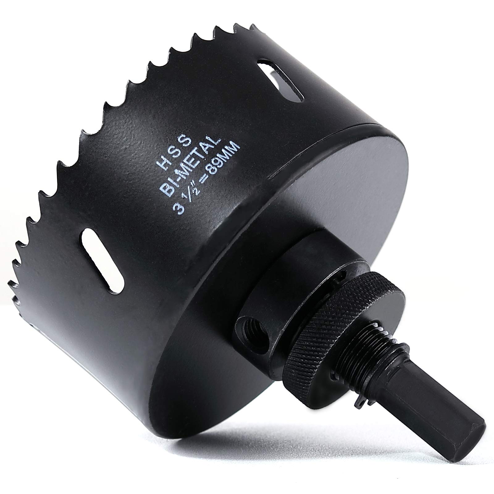 89mm HSS Hole Saw for Wood, M42 Bi-Meta Vent Cutter in 30mm Cutting Depth, Black Finished Soffit Cutter Saw with Heavy Duty Hex Shank Arbor — image 1