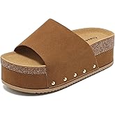 BiuYorBTY Suede Platform Sandals Women, Cork Footbed Espadrille Wedge Lady, Open Toe Chunky Mules, Summer Beach Slip On Shoes, Casual Comfort Slippers, Outdoor Footwear Slides