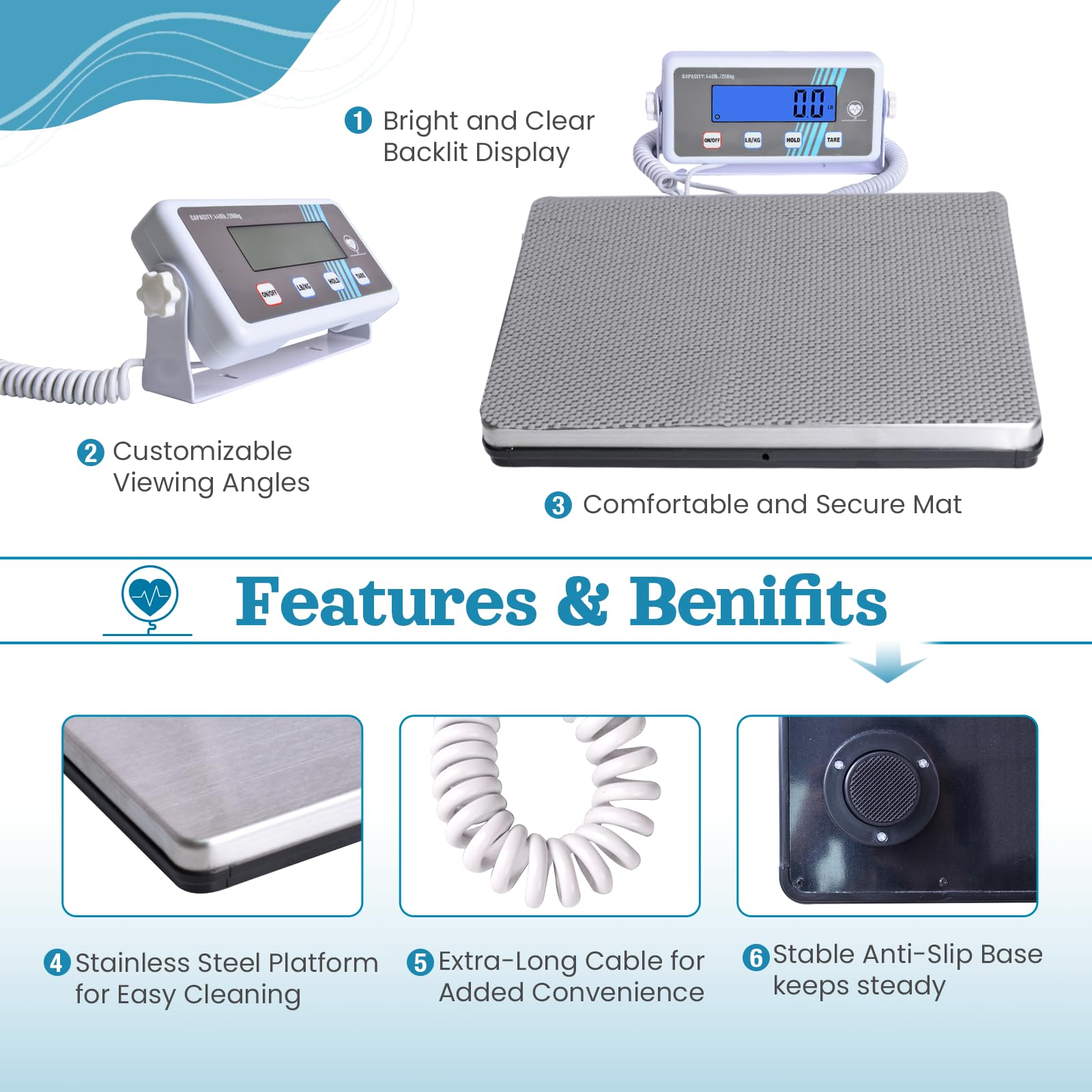 Extra Wide Medical Digital Body Weight Scale - 440 lb/200 kg Capacity, High Accuracy, Heavy Duty Portable Bathroom Scale, Easy to Read, Ideal for Office Wrestling Home, Hospital, Gym & Bariatric Use