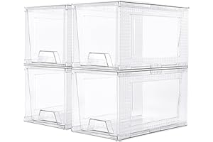 JollyPack 4 Pack Clear Stackable Storage Drawers, Easy to Assemble Multi-Use Bathroom Organizers and Storage, Suitable for Vanity, Bathroom, Makeup, Under Sink, Office, Kitchen and Pantry