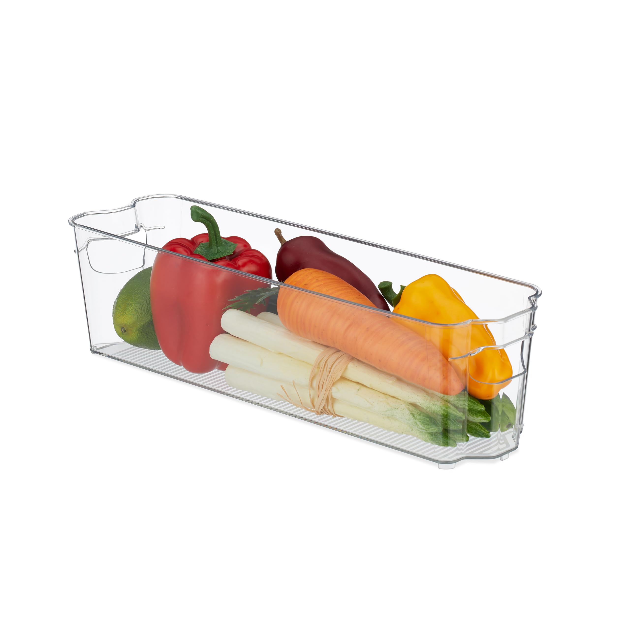 Relaxdays Refrigerator Organiser with Handles, Groceries Storage, Washable, HWD: 10 x 38 x 10.5 cm, Plastic, Transparent, 100%
