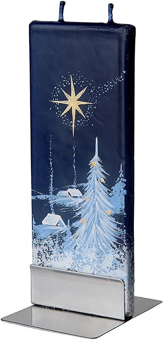 FlatyzTwin Wick Unscented Thin Flat Candle - Christmas Star Scene (Blue)