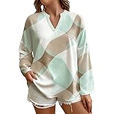 Biacolum Graphic Shirts for Women Novelty Printed Long Sleeve Loose Causal Blouses V Neck Fall Pullover Tops