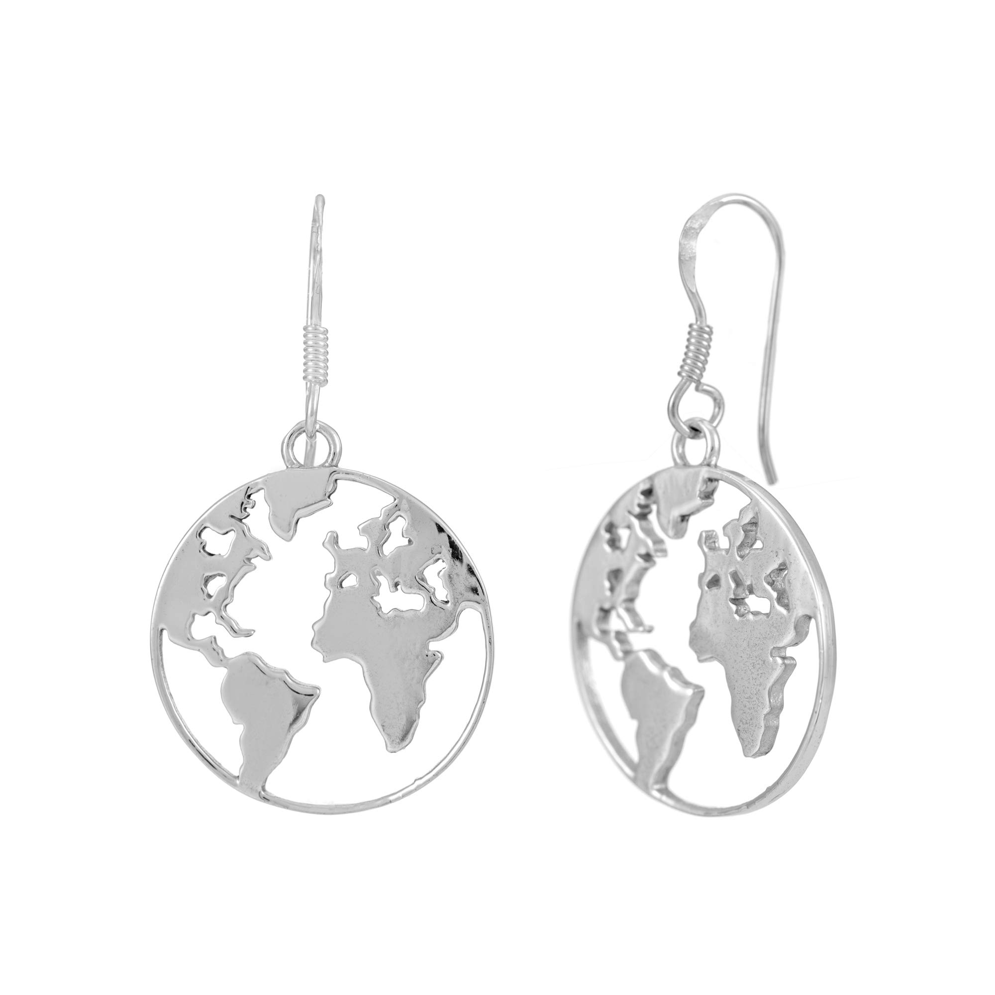 Silverly 925 Silver World Map Disc Earrings for Women - Sterling Silver Round Atlas Openwork Dangle Earrings - Gift for Travellers - Flat Earth-Shaped Design – Bohemian Adventure Jewellery