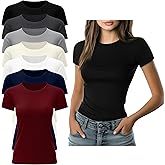 Xaatren 7 Pack Women's Fitted Basic T-Shirts Bulk Crewneck Tight Short Sleeve Tee Multipack Slim Summer Casual Tops
