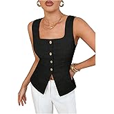 SHENHE Women's Dressy Button Up Vest Blazer Square Neck Sleeveless Business Casual Vest Tank